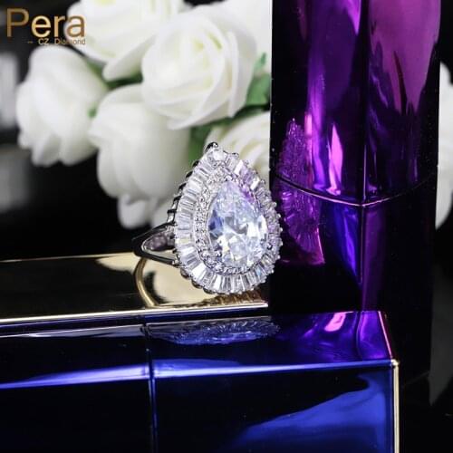 Pera CZ Luxury Big Heart Shape Adjustable Finger Rings For Women Sparkling Cubic Zirconia Stone Bridal Wedding Jewelry R039