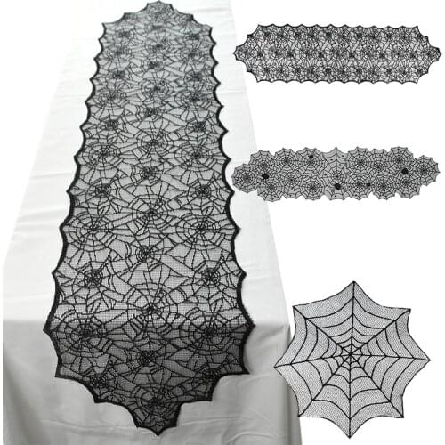 1Pc Halloween Decoration Lace Knitted Spider Web Tablecloth Table Runner Table Flag Fireplace Cover Home Kitchen Party Supply