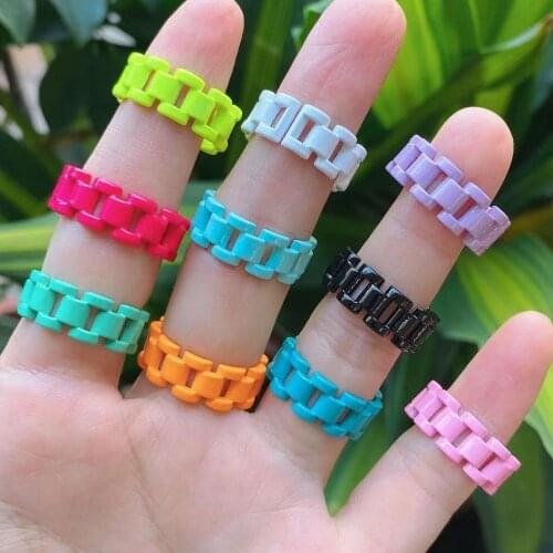10Pcs Summer Color New Trend Candy Color Geometric Chain Rings for Women Multicolor Party Open Rings Jewelry