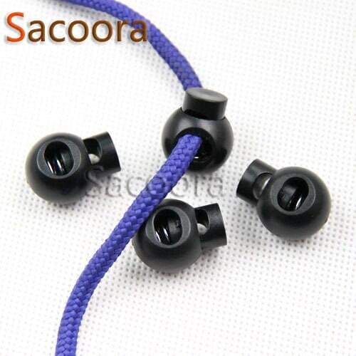 100pcs/pack Cord Lock Round Ball Toggle Stopper Plastic Toggle Clip Black Widely For Bag Backpack/Clothing Free Shipping