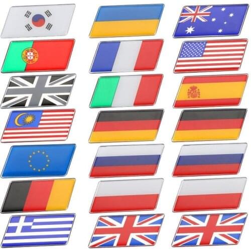 2pcs 6.3x3cm Metal Russia UK USA Italy France Germany Spain National Flag Emblem Car Stickers For Auto Doors Windows Trunks