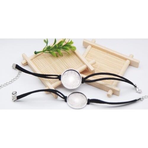 20pcs 25mm Semi Finished Round Suede Leather Bracelet Base Blanks Setting Bracelet Cabochons For DIY Jewelry Findings