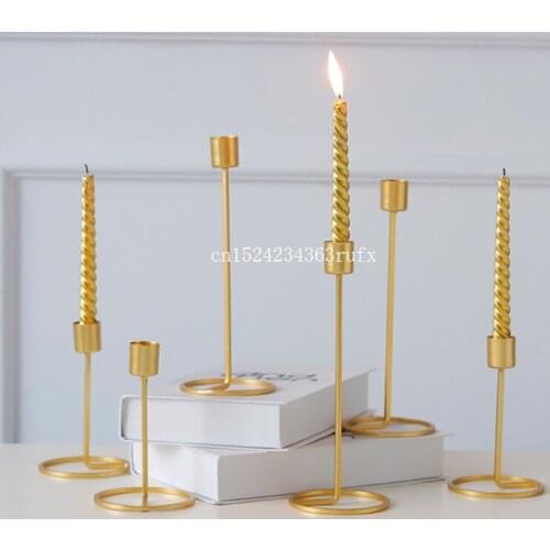 20pcs European Style Candle Holder 3D Geometric Candle Holders Gold Single Head Iron Candlestick Romantic Table Decor Wholesale