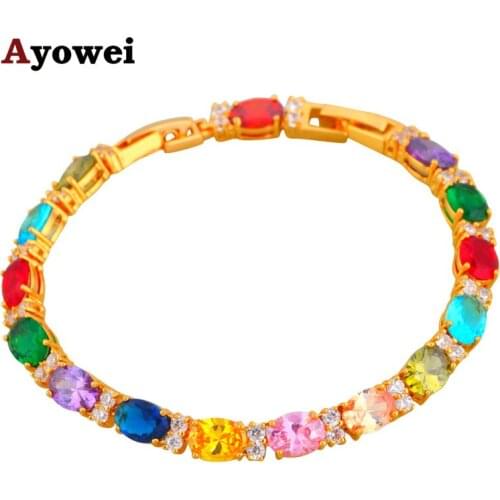Ayowei Rainbow Mystic Zircon Charm Bracelets Fashion Jewelry yellow Gold tone for Lover Gift TBS1109A