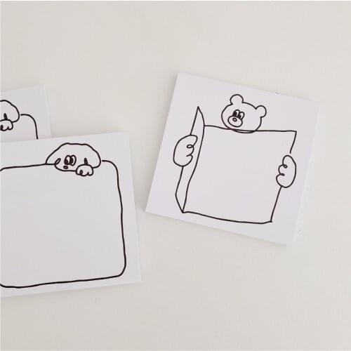 ins Cartoon Dog Bear Square Frame Memo Pad 50 Sheets Simple Style Black White Notepad Kawaii Stationery Creative Message Paper
