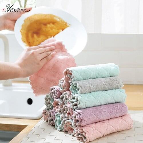 OYOREFD 10Pcs Household Kitchen Towel Decontamination Microfiber Cloth Kitchen Dish Pan Tableware Washing Scouring Pad