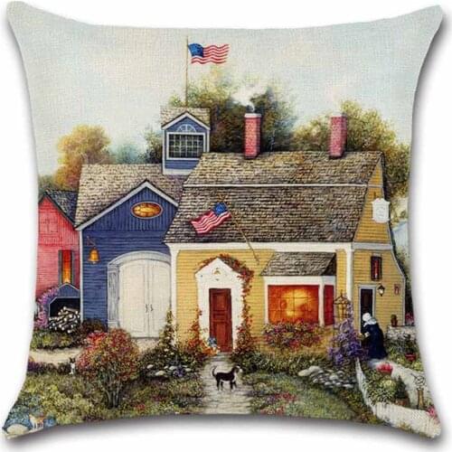 Village town country printing view Decor Chair sofa seat Decorative pillowcase house shop kids room friend gift cushion cover