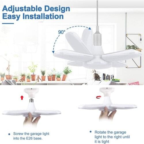 Deformable 80W E27 Led Garage Light Ceiling Lights No Flicker Light Industrial 360 Degrees Angle With 4 Adjustable Panels Hot