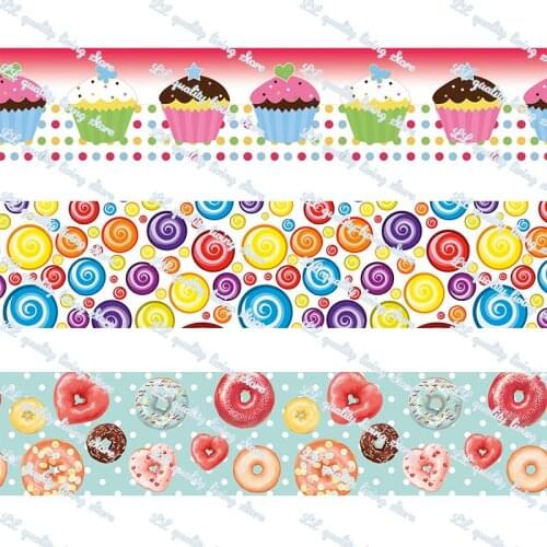 Dessert donut ribbon for kids hair bows party decor webbing halloween wreaths fabric band 50 yards