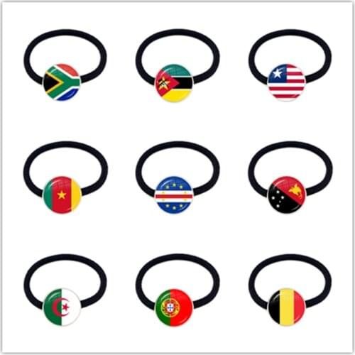 South Africa,Mozambique,Liberia,Cameroon,Cape Verde,Papua New Guinea,Algeria,Belgium,Portugal National Flag Elastic HairBands