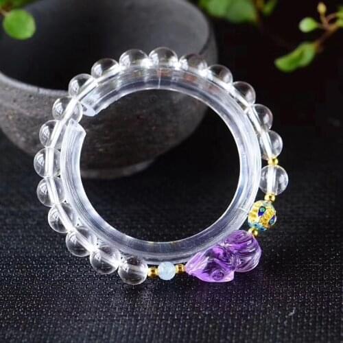 Fine white Natural Crystal Bracelets Round Beads With Purple Crystal Fox Bracelets Lucky for Women Fashion Simple Jewelry