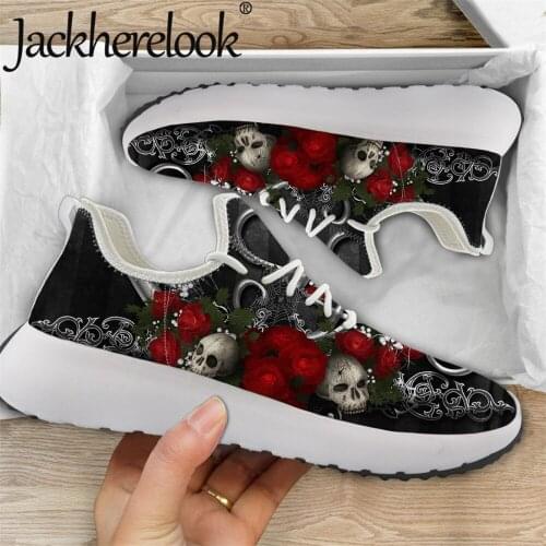 Jackherelook Gothic Rose Sugar Skull Print Casual Knitting Sneaker for Womens Air Mesh Flat Shoes Lightweight Walking Shoe Mujer
