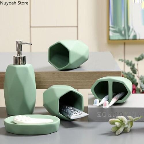 Nordic Ceramic Bathroom Five-piece Creative Couple Toothbrush Holder Mouthwash Cup Lotion Bottle Toiletries/bathroom Decoration