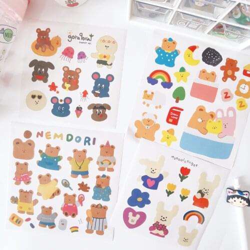 Korean Ins Cartoon Bear Tulip Cute Stickers Creative Animals Sealing Paster Diy Mobile Phone Cup Decorative Sticker Stationery