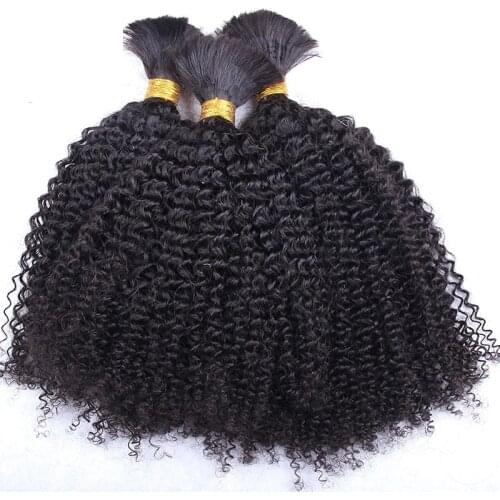 Mongolian Afro Kinky Curly Human Hair Bulk 3Bundles Braiding Hair Weaving No Weft Long Kinky Curly Human Hair Bundles Extensions