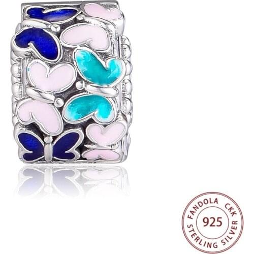Genuine 925 Sterling Silver Butterfly Arrangement Clip Stopper Beads Charms Fit Original Bracelets DIY Jewelry Making Berloques