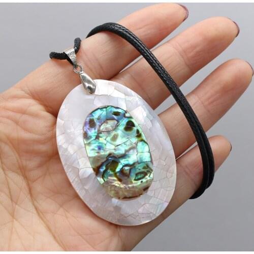 Natural Shell Necklace With Egg-Shaped Pendant Leather Cord 2MM Charms For Elegant Women Love Romantic Gift