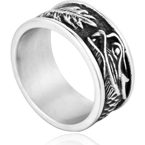 New Fashion Retro Jewelry Metal 316L stainless steel Inside Dragon Rings Punk Silver color Men biker Argolas