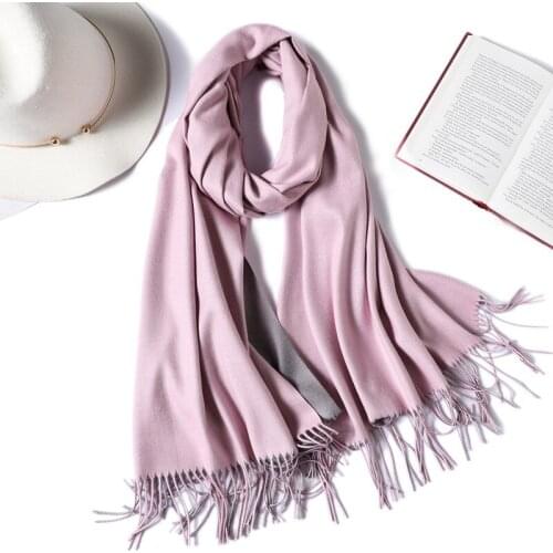 New Double-Sided Two-Color Cashmere Scarf WomenS Solid Color Wild Autumn And Winter Warmth Big Shawl Student Scarf Foulard