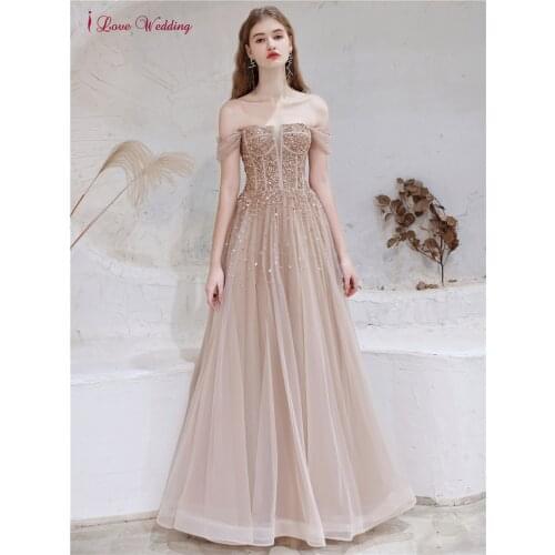 Beading Sequin Evening Dress for Women Illusion Off the Shoulder Plunge Tulle Girls Banquet Gown Princess Celebrity Skirt 2021