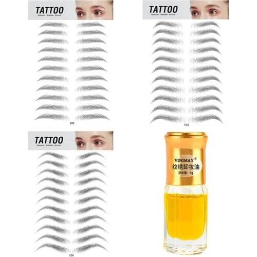 Bushy Eyebrow Tattoo Sticker And Cleansing Oil Bionic Tattoo Semi-Permanent Water Transfer Waterproof Embroidery Eyebrow Tattoo