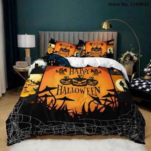 Happy Halloween Bedding Sets 2/3 Piece Holiday Duvet Cover Sets Pumpkin Ghost Bat Print Bedspread Pillowcase Kid Gift Bedding