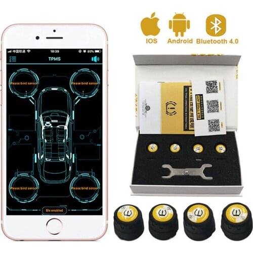 Smart Car TPMS Bluetooth APP Display Real time Tire Pressure Alarm Monitor System 4 external sensors Universal for BMW VW Audi