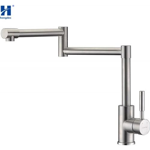 Hongdec Single Handle Pot Filler Folding tap 304 Stainless Steel Kitchen Sink Faucet Brushed nickel