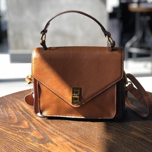 New Retro Lock Fashion Leather Large Capacity Head Layer Cowhide Leisure Fashion Women Bag Cowhide Luxury Shoulder Bags