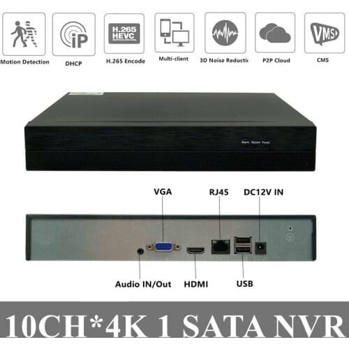 10CH*5MP NVR H.265 Network Digital Video Recorder Max 12T IP Camera ONVIF 2.4 VMS XMEYE Power Adapter P2P Motion Detection