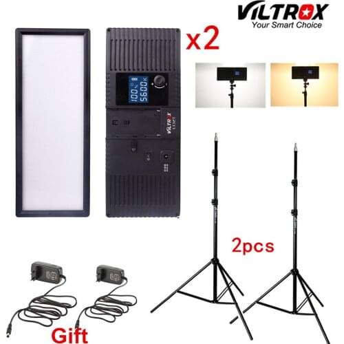 Viltrox L132T Bi-Color Dimmable LED Video Light x2 +2x Light Stand +2x AC Adapter for DSLR Camera Studio LED Lighting Kit