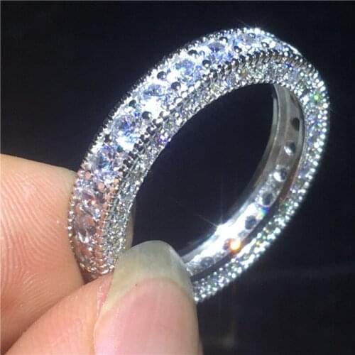 Vinateg Eternity ring Silver color 3 Row AAAAA Cz Stone Statement wedding band rings for women Bridal Party Jewelry Gift