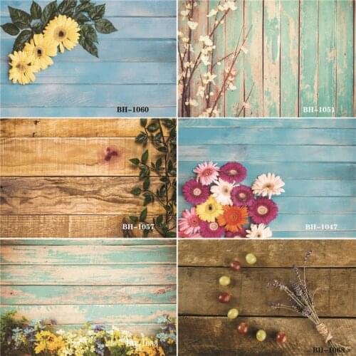 Vinyl Custom Photography Backdrops Prop Flower and Wooden Planks Theme Photography Background #0097