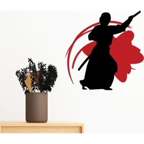 Japan Asia Samurai Katana Sakura Parry Silhouette Removable Wall Sticker Art Decals Mural DIY Wallpaper for Room Decal