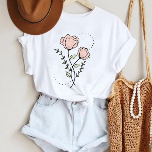 2021 Women Cartoon Flower Lovely Holiday Fashion Ladies Summer Lady Print Tee Stylish T Top Tshirts Clothes T-Shirt