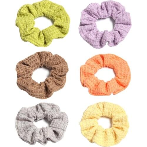 Furling Girl 1 PC Fashion Solid Color Knitted Fabric Plaid Elasticity Hair Tie Ponytail Clip Hair Accessories For Womman