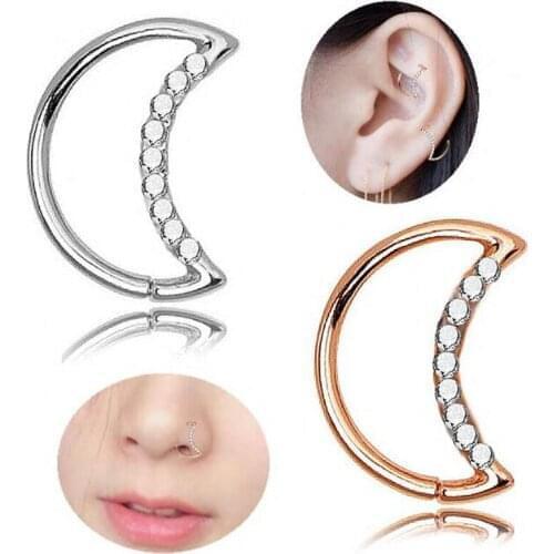 1PCS New Piercing Ornaments of Copper Nose Ring, Zircon Nose Ring and Earrings with Moon Nose Ring