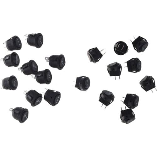 10Pcs ON/OFF/on 3 Position SPDT Round Boat Rocker Switch 6A/250V 10A/125V AC & 10Pcs AC 3A/250V 6A/125V ON-OFF I/O SPST 2 Pin Sn