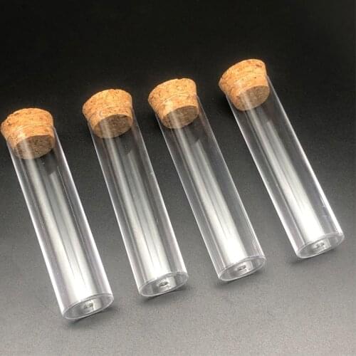 100pcs/lot 25*95mm Flat Bottom Clear Plastic Test Tube with Cork Transparent Plastic Tube