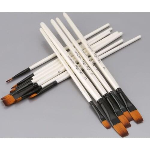 12Pcs Artist Paint Brush Set Nylon Bristles Watercolor Acrylic Oil Painting Slant Flat Round Pointed Pen Tip Wood Handle Art
