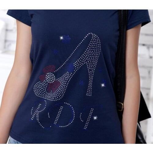 2pc/lot Fashion high heels pattern hot fix rhinestone iron on transfers motif hot fix rhinestone transfer motifs for shirt coat