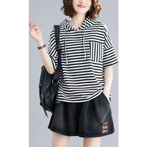 2021 Summer 100% Cotton Hoodie T Shirt Woman Short Sleeve Shirt Woman T-shirt Loose Korean Style O Neck Plus Size Women Shirts