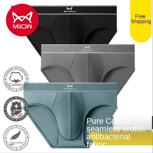 MiiOW Mens Briefs Mens Cotton Antibacterial Breathable Boys Mid-waist Shorts Cotton Stretch Slim-fit Briefs