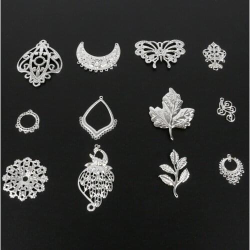 4-50Pcs/Lot Iron Hollow Metal Connector Mix Shape Filigree Flowers Slice Charms Pendant Settings DIY Components Jewelry Findings