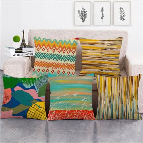 45cm*45cm Abstract geometry and flowers pattern throw cushion cover linen/cotton sofa pillow cover decorative pillow case