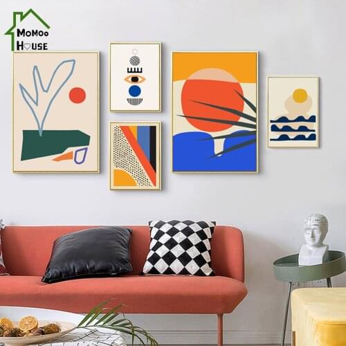 Abstract Simple Canvas Painting Sunset River Sunrise Mountanin Landscape Wall Art Poster and Prints Picture Home Decor