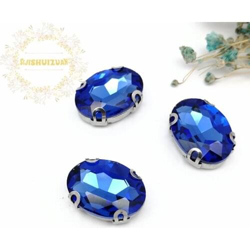 Free shipping! Light Sapphire OVAL shape Glass Crystal sew on rhinestones with D-shape claw Diy wedding decoration
