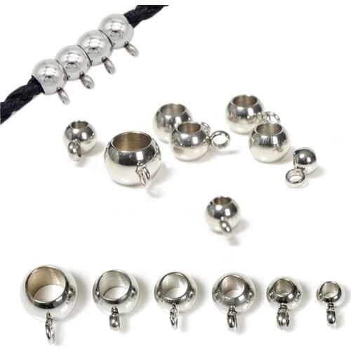 10pcs Stainless Steel Large Hole Bail Beads Pendant Clasp Hanging Connector Leather Rope Cord Accessories for Jewelry Making DIY