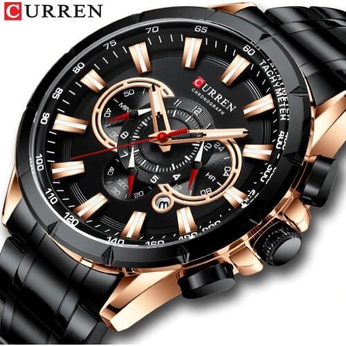 CURREN Mens Watch Fashion Sport Chronograph Wristwatch Mens Watches Top Brand Luxury Quartz Watch Stainless Steel Band