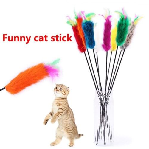 Kitten Cat Toy Colourful Feather Teaser Wand Catcher Stick Exerciser Cat Interactive Toy Pet Play Kitten Fun Wire Hair Fur